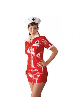Tenue Rouge en Vinyle Look Infirmiere - S