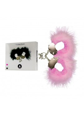 Menottes métal et plumes Rose