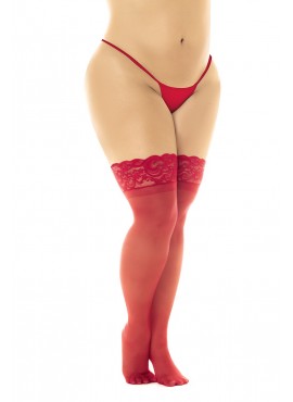 Bas en nylon sexy rouge, grande taille, autofixant - MAL1108XRD