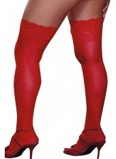 Bas rouges grande taille nylon autofixants jarretières dentelle - DG0005XRED