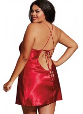 Nuisette grande taille rouge avec peignoir satinés - DG3717XRED