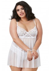 Nuisette en dentelle extensible blanche grande taille - DG11847XWHT