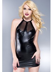 Robe noire très courte wetlook ras de cou - ML60033BLK