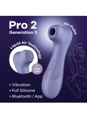 Stimulateur de clitoris 2 embouts Connecté avec technologie Liquid air Pro 2 Generation 3 violet USB Satisfyer - CC597815