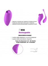 2en1 Stimulateur clitoridien à picots par aspiration avec son œuf vibrant à distance violet - 0-B0009PUR