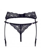 Porte-jarretelles en dentelle noire et string assorti - R232187410