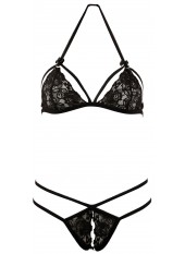 Soutien-gorge en dentelle noire avec bonnets détachables et string - R221125410