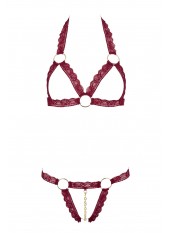 Soutien-gorge ouvert et string rouge à larges bandes sexy - R2213010