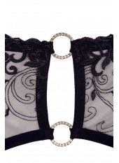 Soutien-gorge dentelle, porte-jarretelles et string ouvert noir - R2213052