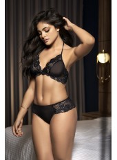 2 en 1, nuisette ou ensemble avec shorty dentelle - MAL7434BLK