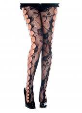 Collant fantaise noir résille et ajouré façon filet et fleurs - MH50021BLK