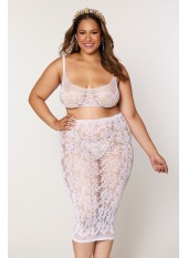 Ensemble 2 pièces grande taille, brassière résille fantaisie et jupe longue assorti - DG12921XWHT