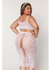 Ensemble 2 pièces grande taille, brassière résille fantaisie et jupe longue assorti - DG12921XWHT