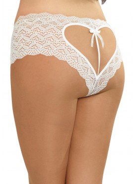 Shorty blanc grande taille de dentelle ouvert et ajouré sur les fesses forme coeur - DG1442XWHT