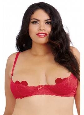 Soutien-gorge rouge grande taille demi-bonnets seins nus avec armatures - DG9386XRED