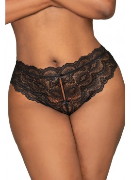 Tanga noir ouvert à l'entrejambe grande taille - DG1468XBLK