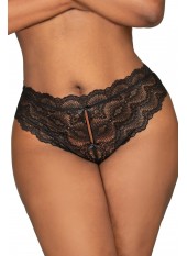 Tanga noir ouvert à l'entrejambe grande taille - DG1468XBLK