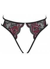 Culotte ouverte en fine dentelle florale rouge et noire - R23221451101