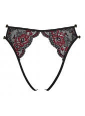 Culotte ouverte en fine dentelle florale rouge et noire - R23221451101