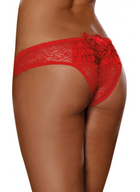 Tanga ouvert rouge dentelle avec noeud sur les fesses - DG1300RED