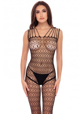 Bodystocking large maille ouvert à l'entrejambe - REN7095-BLK