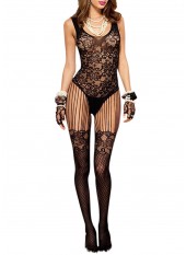 Bodystocking dentelle noire effet bas sexy et jarretelles fils - ML1022BLK