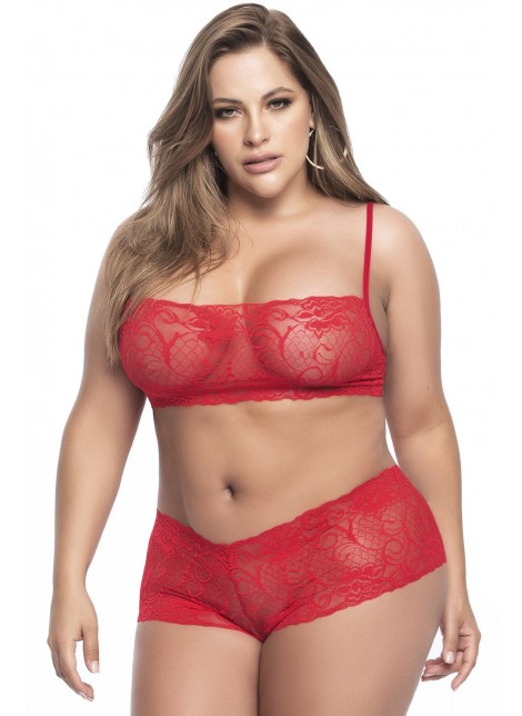 Ensemble lingerie, grande taille, rouge top bustier et shorty dentelle - MAL206XRED