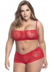 Ensemble lingerie, grande taille, rouge top bustier et shorty dentelle - MAL206XRED