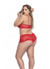 Ensemble lingerie, grande taille, rouge top bustier et shorty dentelle - MAL206XRED