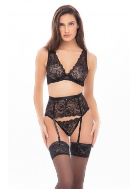 Ensemble 3 pièces noir en dentelle - REN53023-BLK