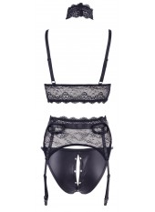 Ensemble soutien-gorge, porte jarretelles et culotte noir sexy - OR2213346BLK