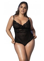 Body dentelle noire, rayé en dentelle et fine résille - MAL8631XBLK