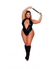 Body en simili cuir grande taille, extensible avec col clouté et fouet - DG12450XBLK