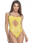 Body string en dentelle florale jaune et bretelles larges élastiques - MAL8693YLW