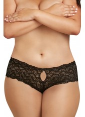 Shorty noir grande taille de dentelle ouvert et ajouré sur les fesses forme coeur - DG1442XBLK