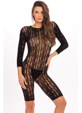 Bodystocking résille noire design Géométrique