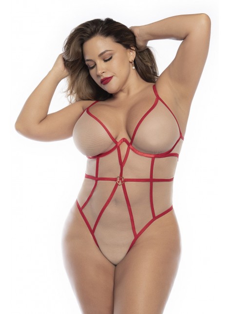 Body String, grande taille, chair et rouge - MAL8817XRED