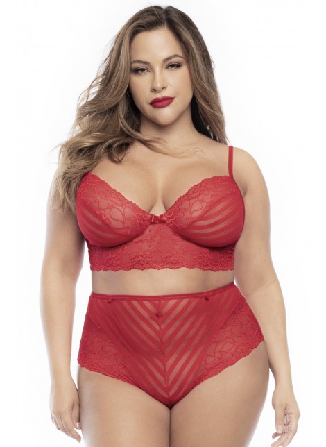 Ensemble lingerie, grande taille, deux pièces en dentelle rouge - MAL8815XRED