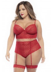 Ensemble lingerie, grande taille, deux pièces en dentelle rouge - MAL8815XRED