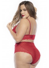 Ensemble lingerie, grande taille, deux pièces en dentelle rouge - MAL8815XRED