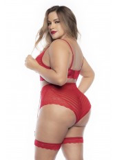 Ensemble lingerie, grande taille, deux pièces en dentelle rouge - MAL8815XRED