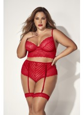 Ensemble lingerie, grande taille, deux pièces en dentelle rouge - MAL8815XRED