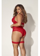 Ensemble lingerie, grande taille, deux pièces en dentelle rouge - MAL8815XRED