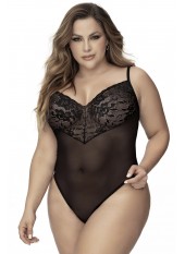 Body, grande taille, noir en dentelle et résille noire - MAL8795XBLK