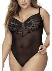 Body, grande taille, noir en dentelle et résille noire - MAL8795XBLK