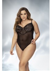 Body, grande taille, noir en dentelle et résille noire - MAL8795XBLK