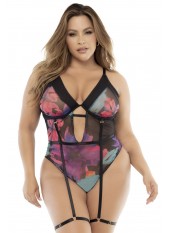 Body noir, grande taille, imprimé fleurs exotiques - MAL8774XPRT