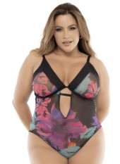 Body noir, grande taille, imprimé fleurs exotiques - MAL8774XPRT