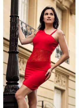 Robe rouge asymétrique avec dentelle Paola - LDR3RED