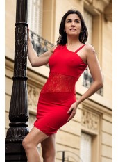 Robe rouge asymétrique avec dentelle Paola - LDR3RED